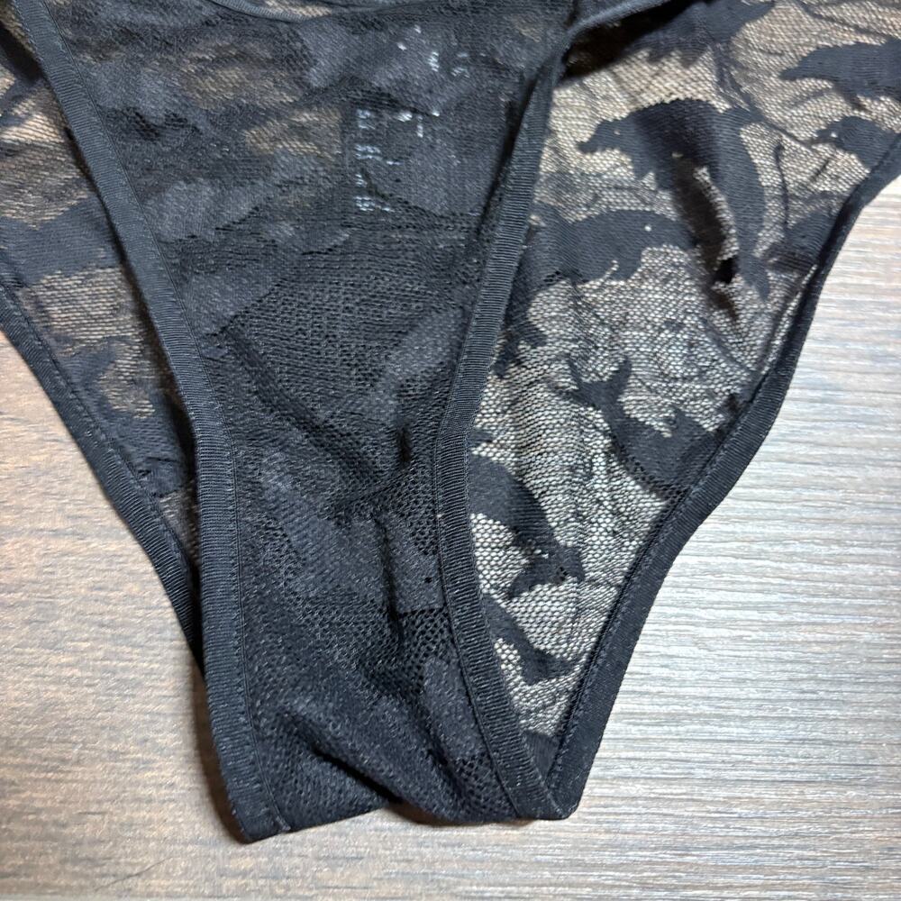& Other Stories Womens 0 Dolphin Mesh String Bikini Panty Black Floral Sheer - Picture 3 of 8